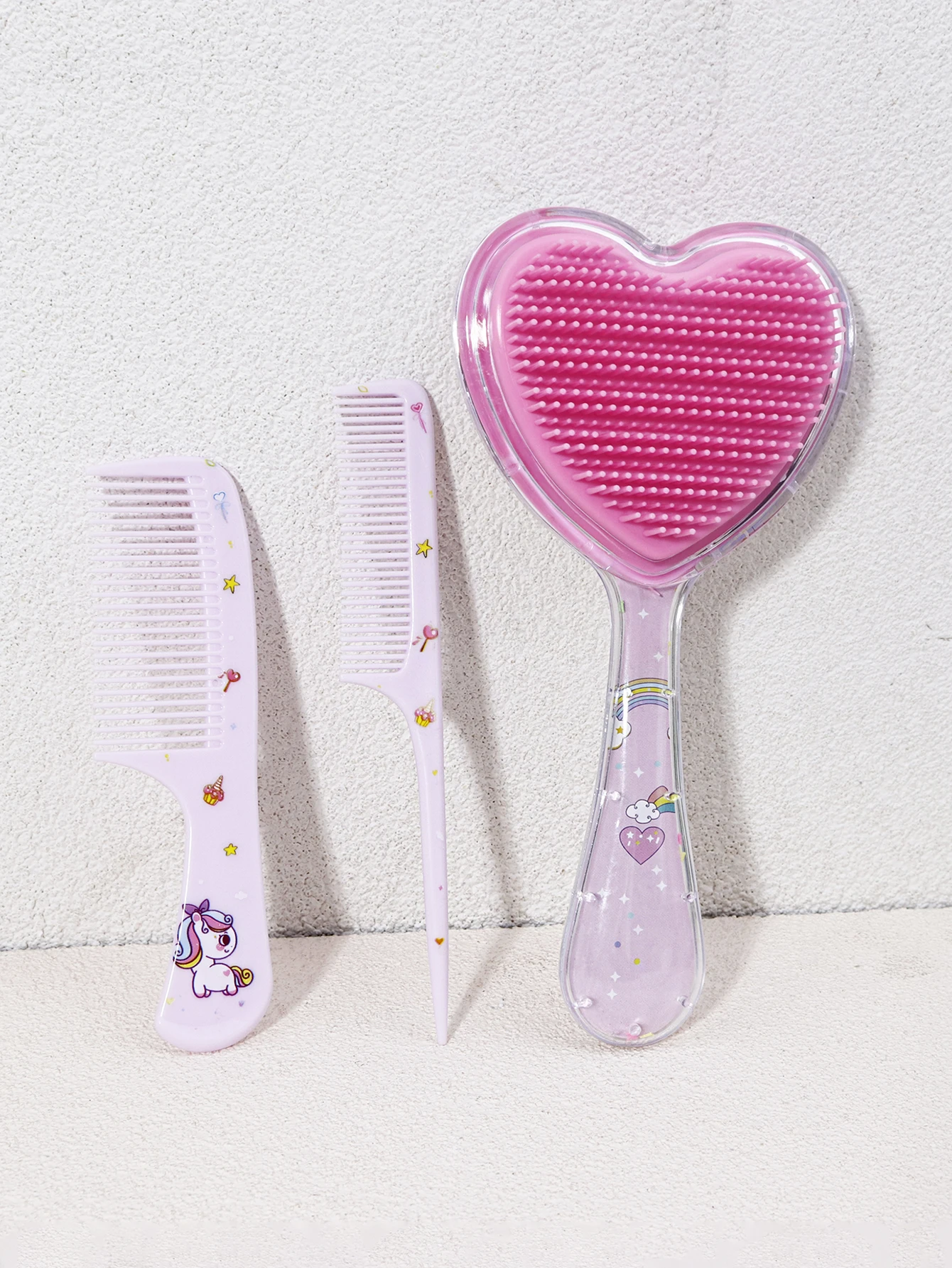 3-Piece Hair Comb Set with Cute Cartoon Pattern Hair Brushes and 2 Combs, Both Dry and Wet, Gift, Special for Real Hair Wigs