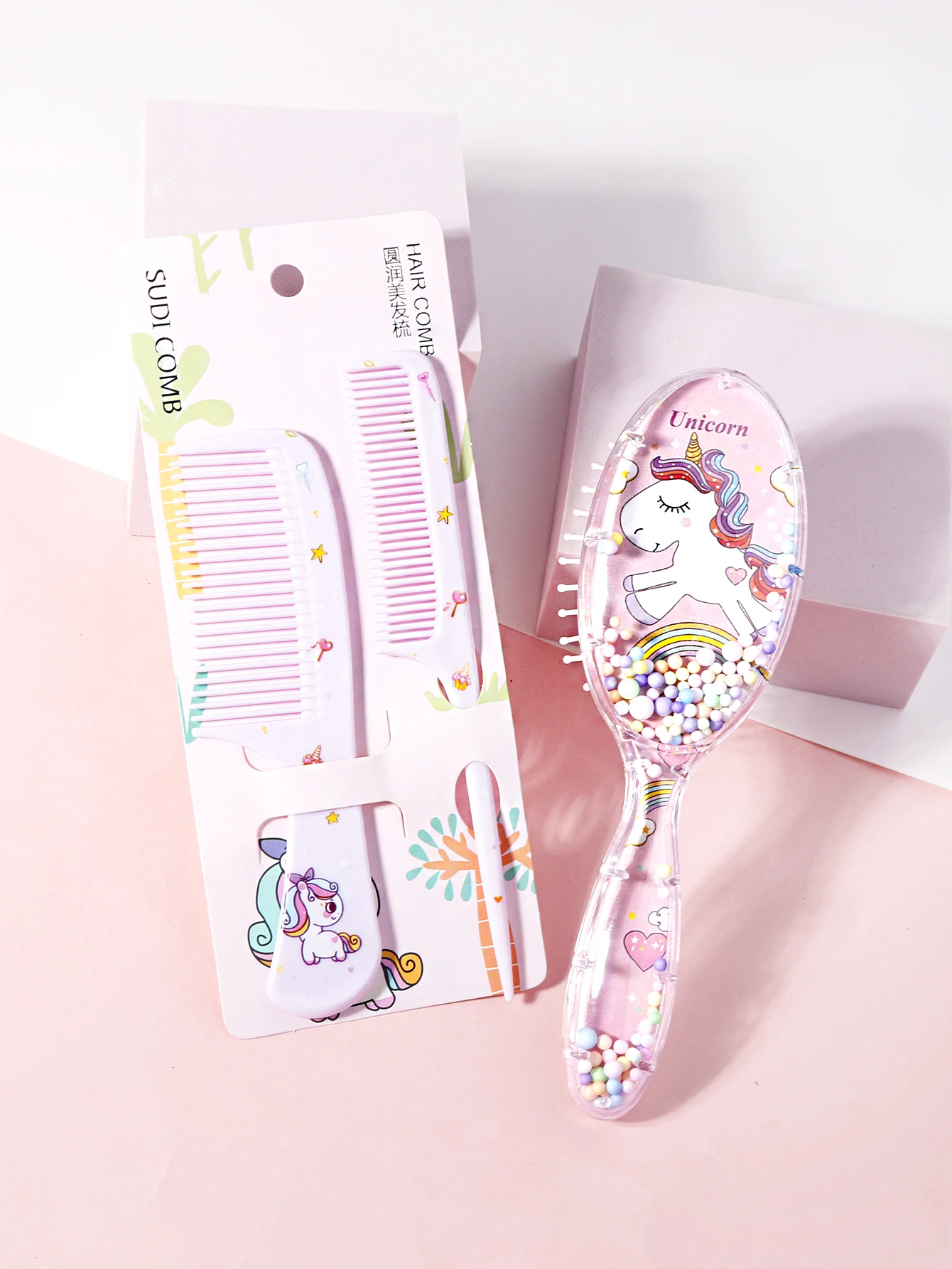 3-Piece Hair Comb Set with Cute Cartoon Pattern Hair Brushes and 2 Combs, Both Dry and Wet, Gift, Special for Real Hair Wigs
