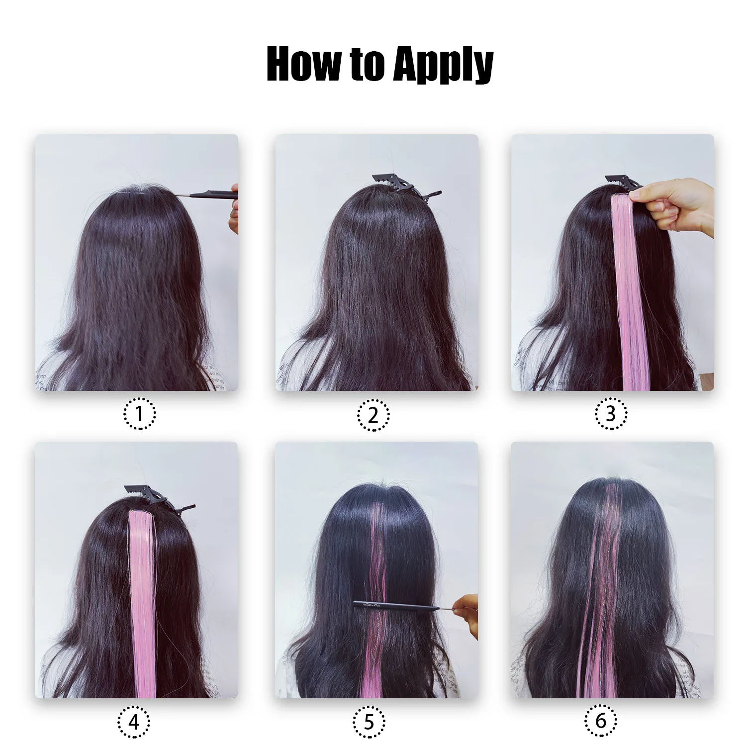 Synthetic Clip in Hair Extensions for Girls 22 inch Multi-colors 6pcs/pack Rainbow Straight Hair Synthetic Hairpieces