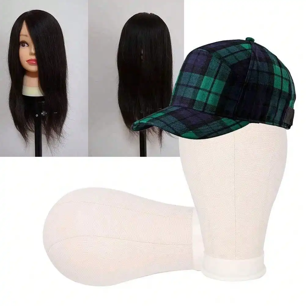 22 Inch Mannequin Head With Stand Canvas Head Wig Model With Mount Hole For DIY Wig Making