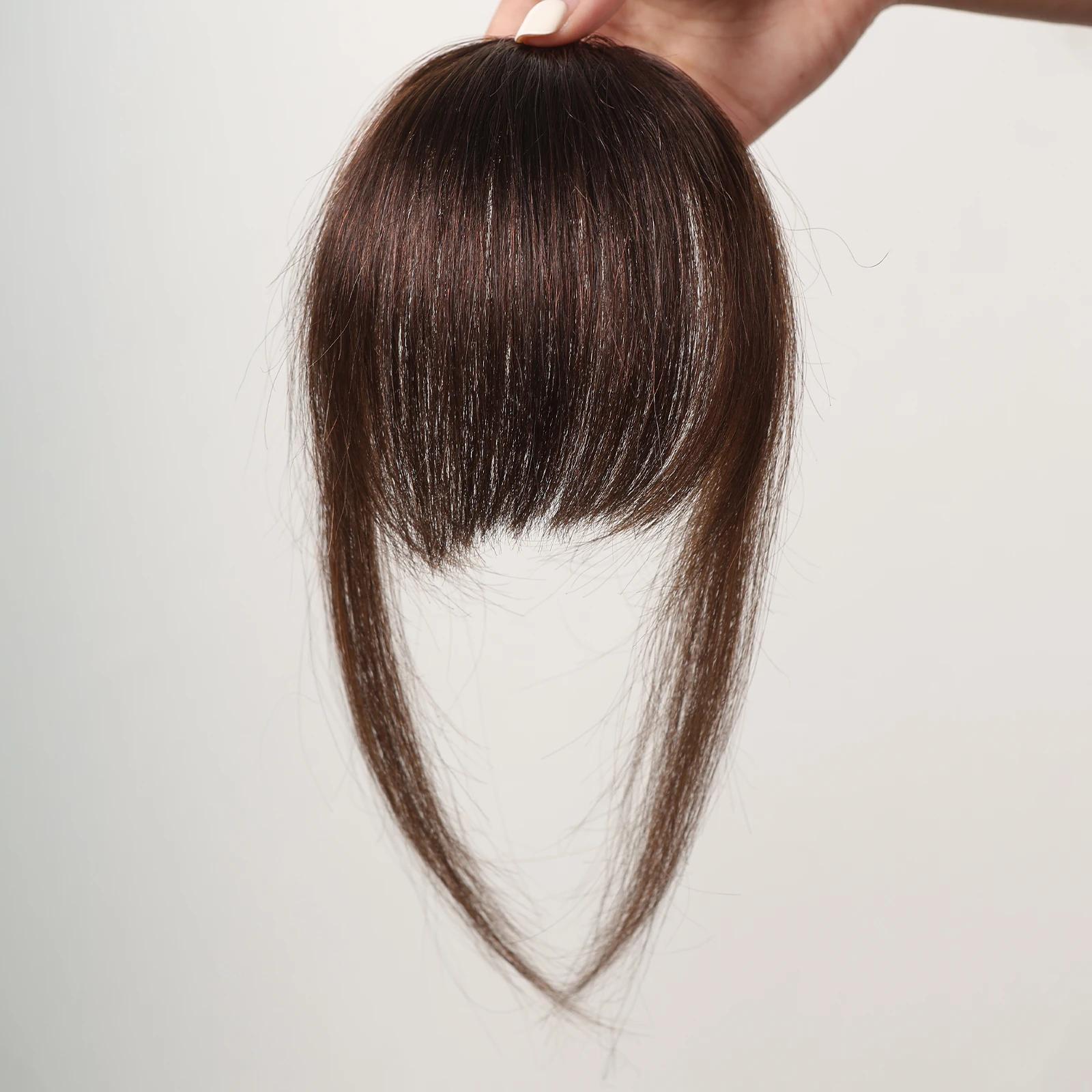 Brown Wispy Bangs Human Hair Bangs OverHead Clip in Hair Extension Natural Hair in Air Bangs Fringe Hairpieces for Women 4.5inch