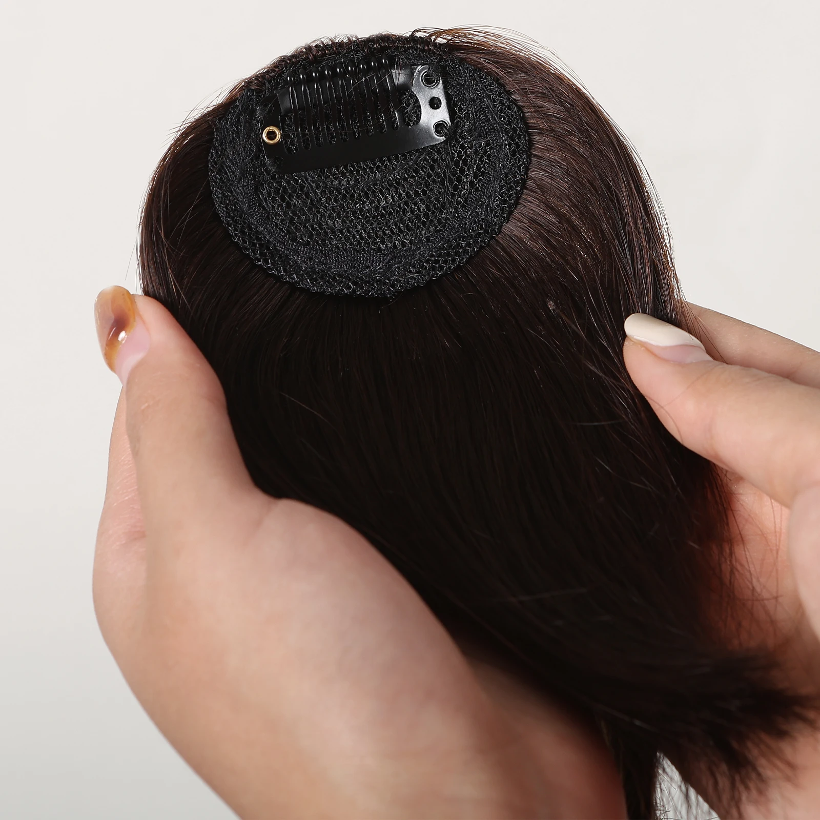 Brown Wispy Bangs Human Hair Bangs OverHead Clip in Hair Extension Natural Hair in Air Bangs Fringe Hairpieces for Women 4.5inch