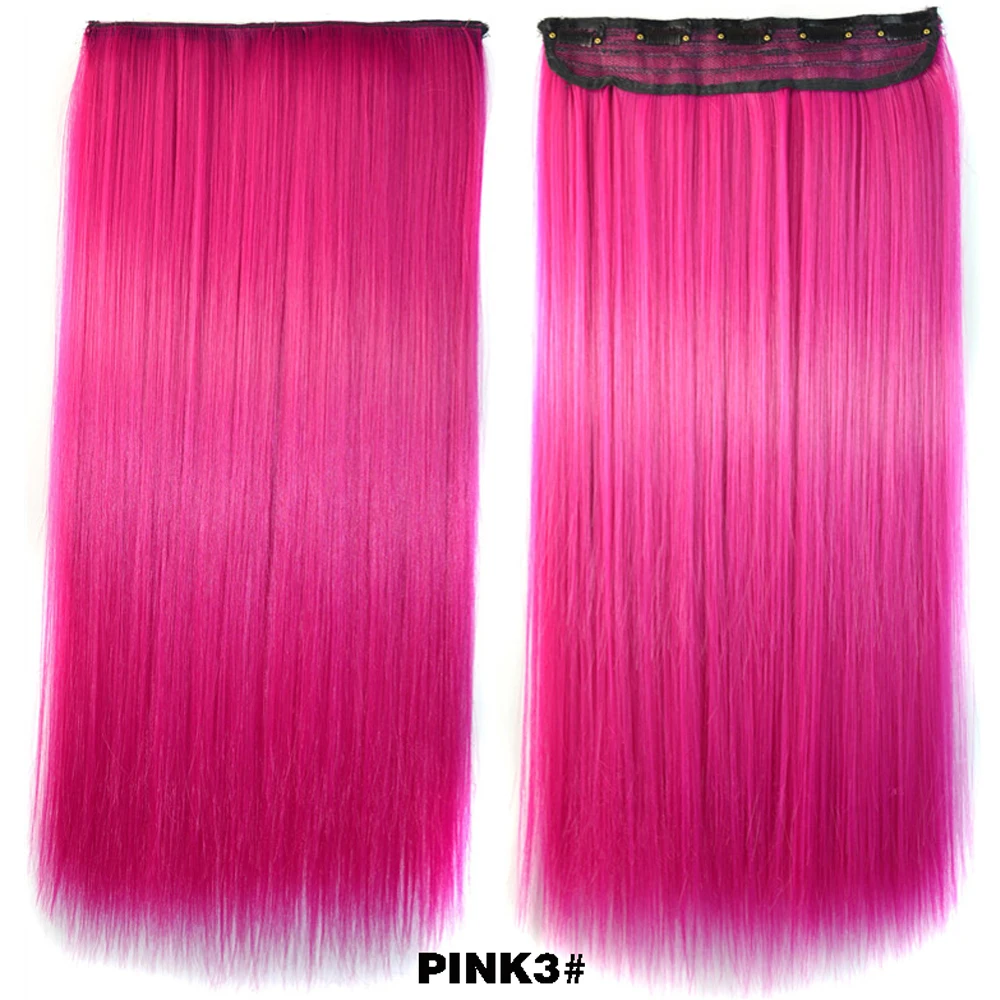 24 Inch Synthetic One Piece 5 Clips In Hair Extensions Long Straight High Temperature Fiber Colorful Hairpiece for Women