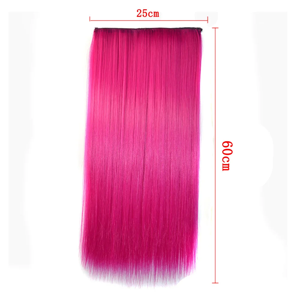 24 Inch Synthetic One Piece 5 Clips In Hair Extensions Long Straight High Temperature Fiber Colorful Hairpiece for Women