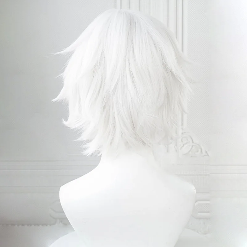 Anime Kaneki Ken Cosplay Wigs Short White Fluffy Wigs Eye Patch Heat Resistant Synthetic Hair Party Role Play