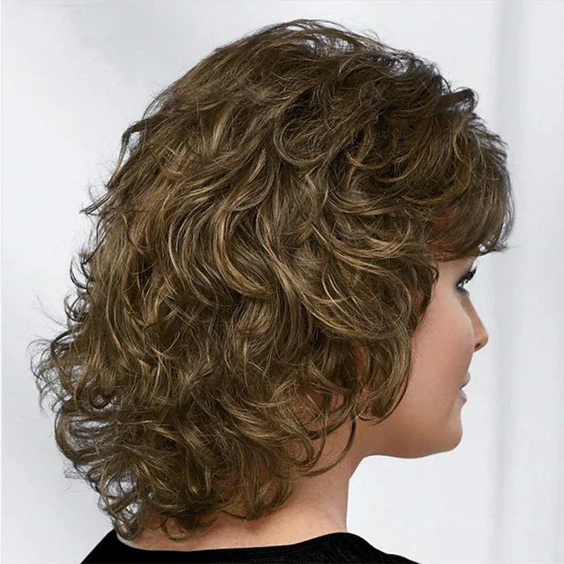 HAIRJOY Women Synthetic Hair Wigs Short Curly with Bangs  Shoulder Length  Blonde Grey White Brown Wig