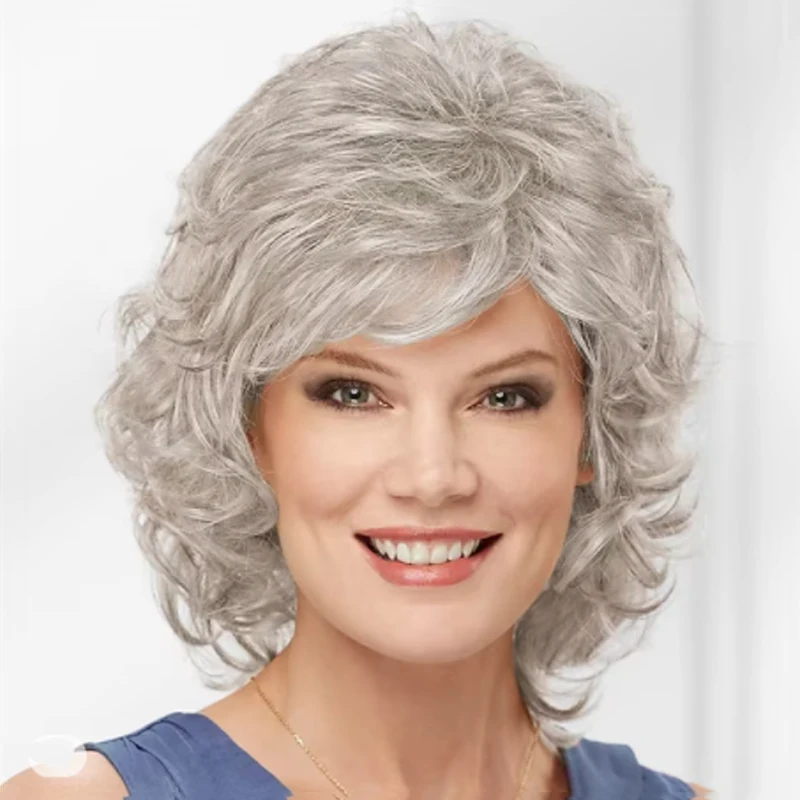 HAIRJOY Women Synthetic Hair Wigs Short Curly with Bangs  Shoulder Length  Blonde Grey White Brown Wig
