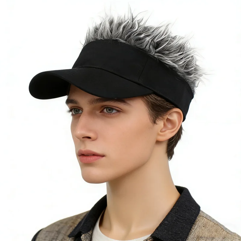 Men Synthetic Short Hair Baseball Cap Spiked Hair Wig Hat Fake Hair Adjustable Sunshade Visor Fancy Performance Hip-Hop Headwear
