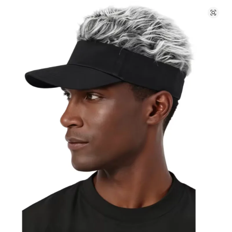 Men Synthetic Short Hair Baseball Cap Spiked Hair Wig Hat Fake Hair Adjustable Sunshade Visor Fancy Performance Hip-Hop Headwear