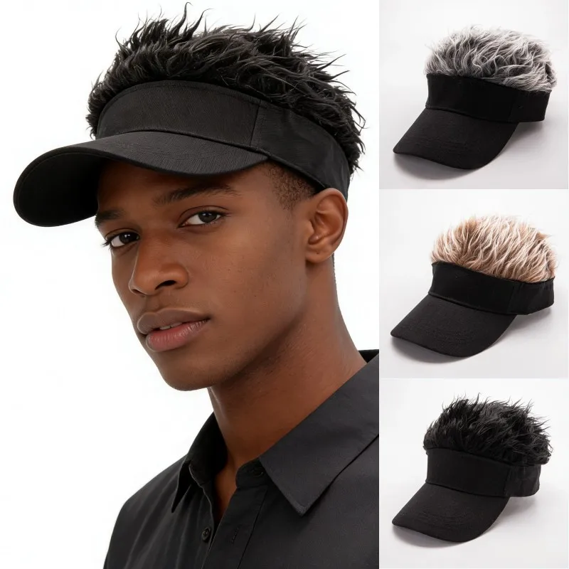 Men Synthetic Short Hair Baseball Cap Spiked Hair Wig Hat Fake Hair Adjustable Sunshade Visor Fancy Performance Hip-Hop Headwear