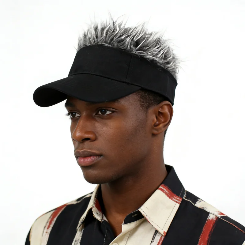 Men Synthetic Short Hair Baseball Cap Spiked Hair Wig Hat Fake Hair Adjustable Sunshade Visor Fancy Performance Hip-Hop Headwear