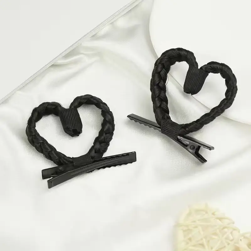 2/4pcs cute heart-shaped braided hair clip synthetic heart-shaped hair clip cute daily girl hairstyle accessory.