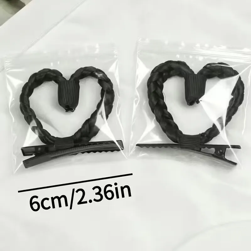 2/4pcs cute heart-shaped braided hair clip synthetic heart-shaped hair clip cute daily girl hairstyle accessory.