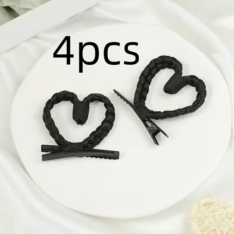 2/4pcs cute heart-shaped braided hair clip synthetic heart-shaped hair clip cute daily girl hairstyle accessory.