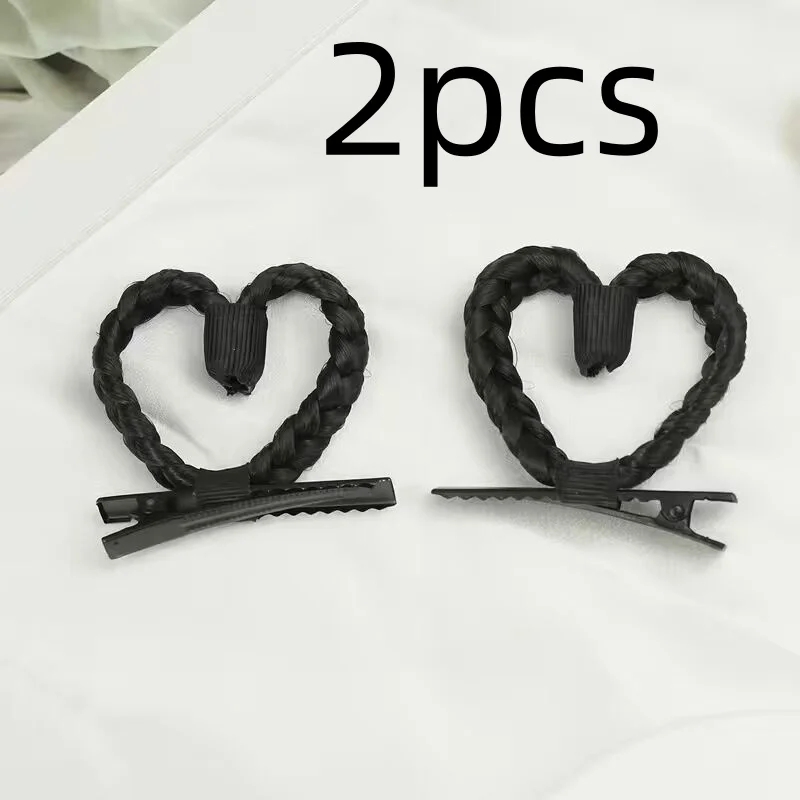 2/4pcs cute heart-shaped braided hair clip synthetic heart-shaped hair clip cute daily girl hairstyle accessory.