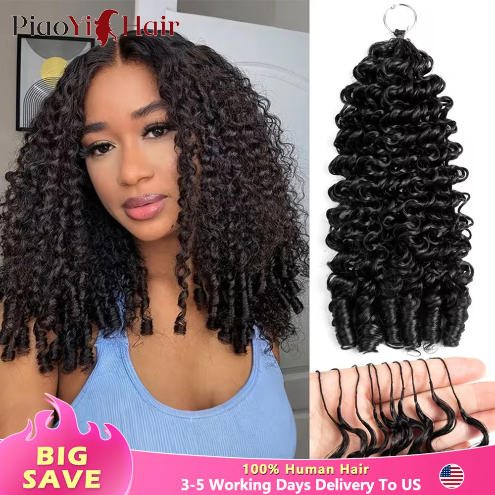 60g Per Bunldes 15A Burmese Curly Crochet Human Hair Brasid Knotless Pre-Separated Feather Human Crochet Hair 100% Human Hair Extensions 14-26 Inch Human Crochet