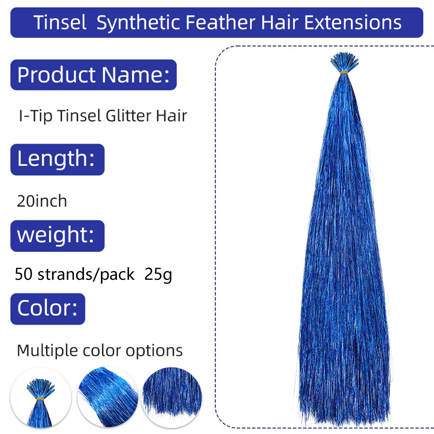 50pcs Synthetic I Tip Tinsel Hair Extensions Glitter Tinsel Hair Fairy Hairpieces Party Dazzle Hair Accessories For Women Girls