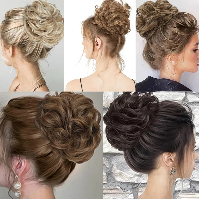 Synthetic Messy Bun Chignon Donut Blonde Brown Color Hair Bun Pad Elastic Hair Rope Rubber Band Hair Extensions for Women