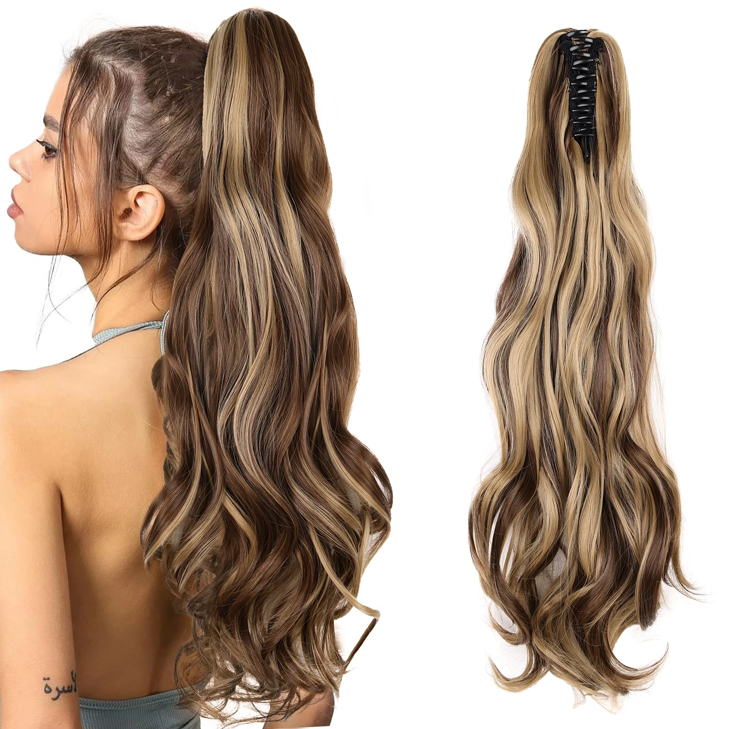 Synthetic Claw Ponytail Extensions 22inch Long Wavy Claw Clip Pony Tail Hairpieces for Women Girls Dairy Party Holiday