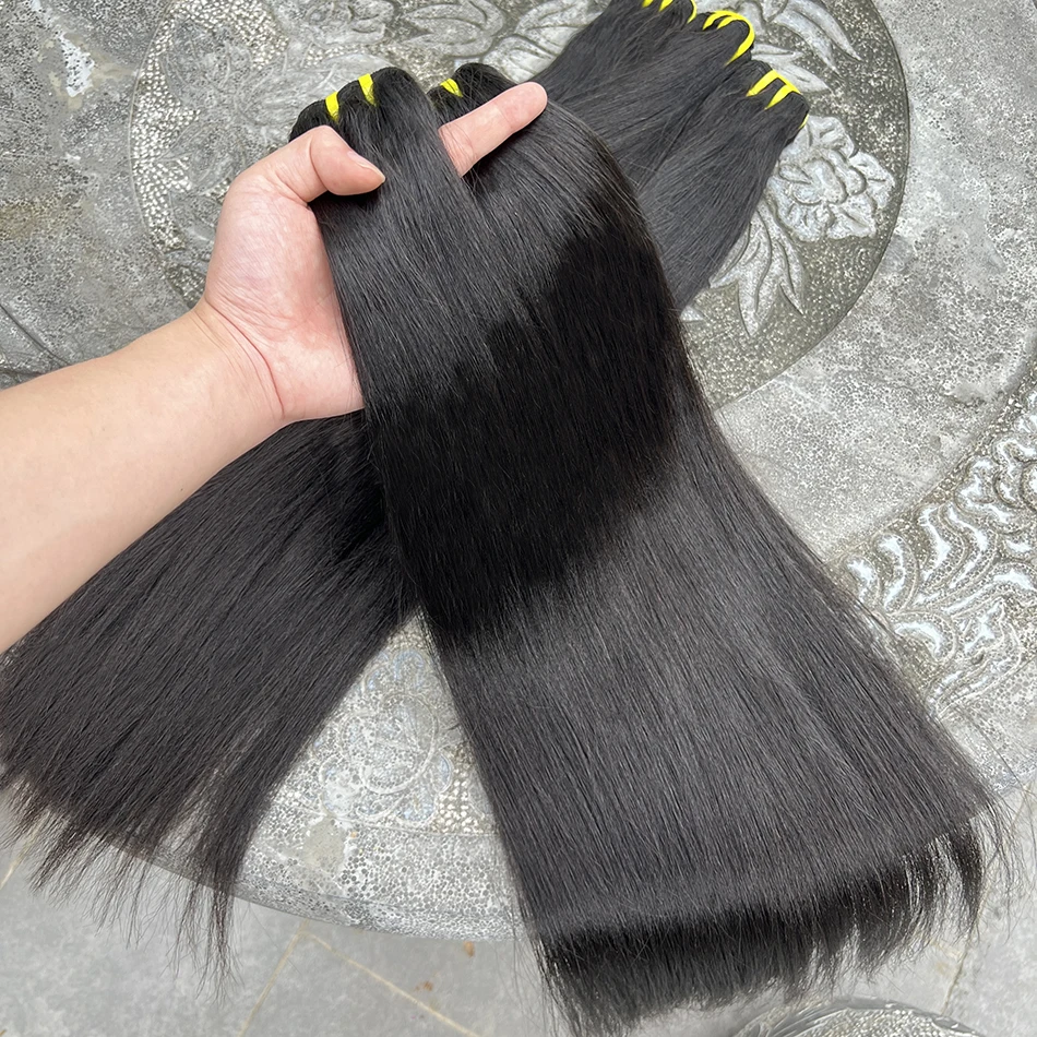 Yaki Straight Bundles 100% Real Human Hair Double Weft Natural Black Color Vietnamese Raw Virgin Human Hair Weaving Extensions