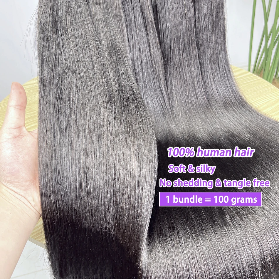 Yaki Straight Bundles 100% Real Human Hair Double Weft Natural Black Color Vietnamese Raw Virgin Human Hair Weaving Extensions