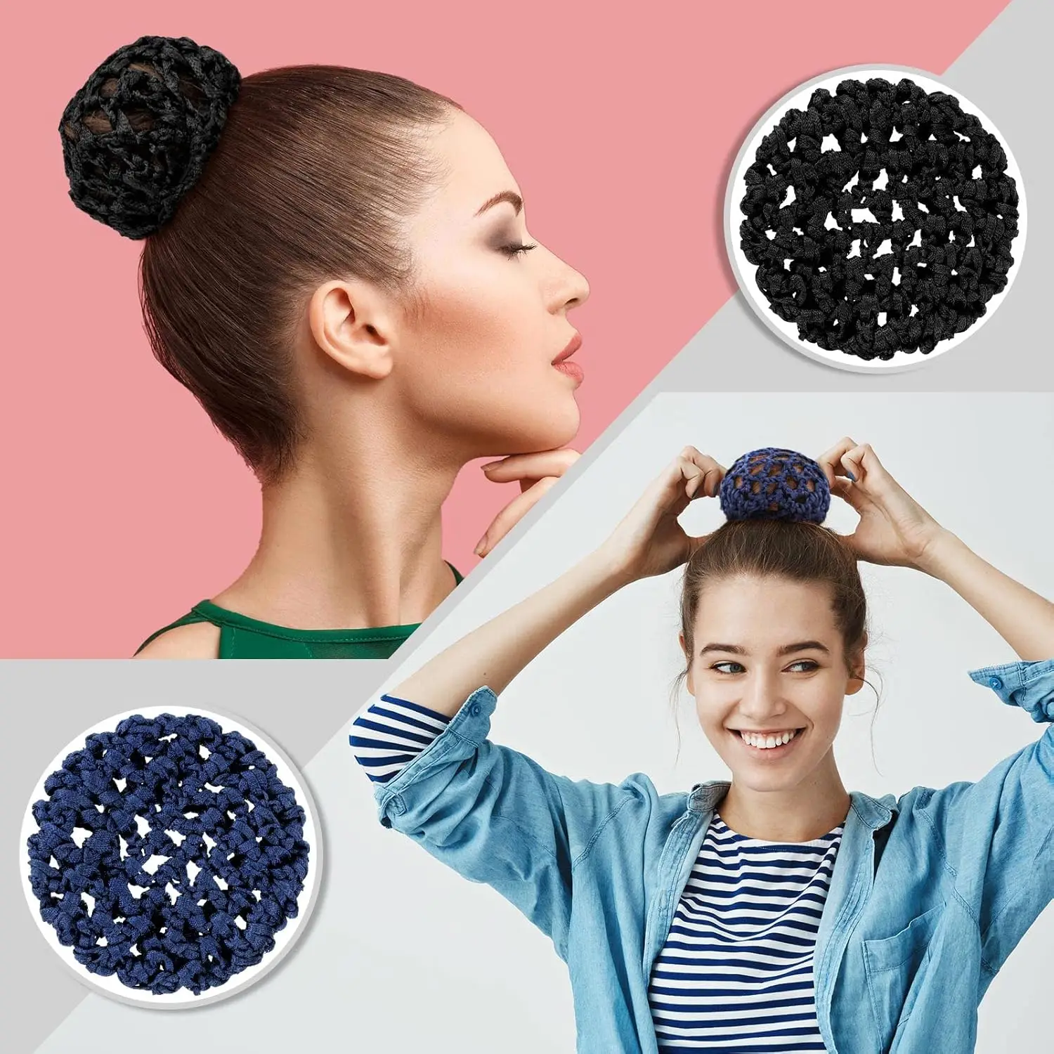 1/3pcs Black Ballet Bun Covers - Invisible, Elastic Knit Hair Nets for Dancers, Skaters & Hairdressing
