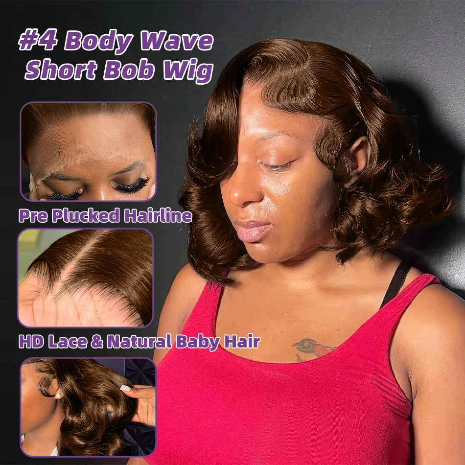 Brown Bob Wig Human Hair 250% 13x4 Body Wave Lace Front Wigs Human Hair Pre Plucked Frontal Chocolate Brown Short Bob Wigs Wavy