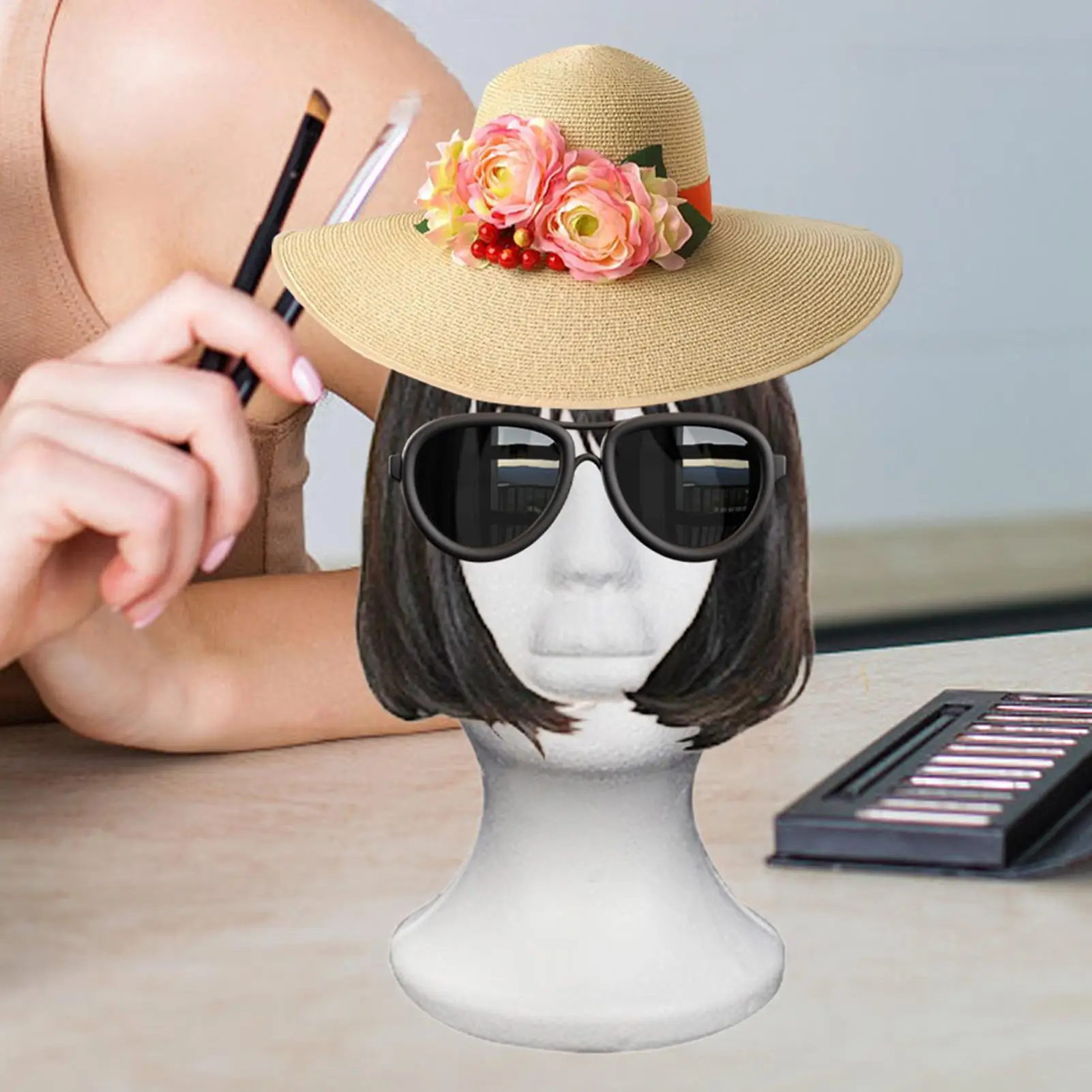 Female Styrofoam Mannequin Manikin Head Model Foam Wig Hair Lightweight Manikin Head Wig Display Stand for Scarves Jewelry Hats
