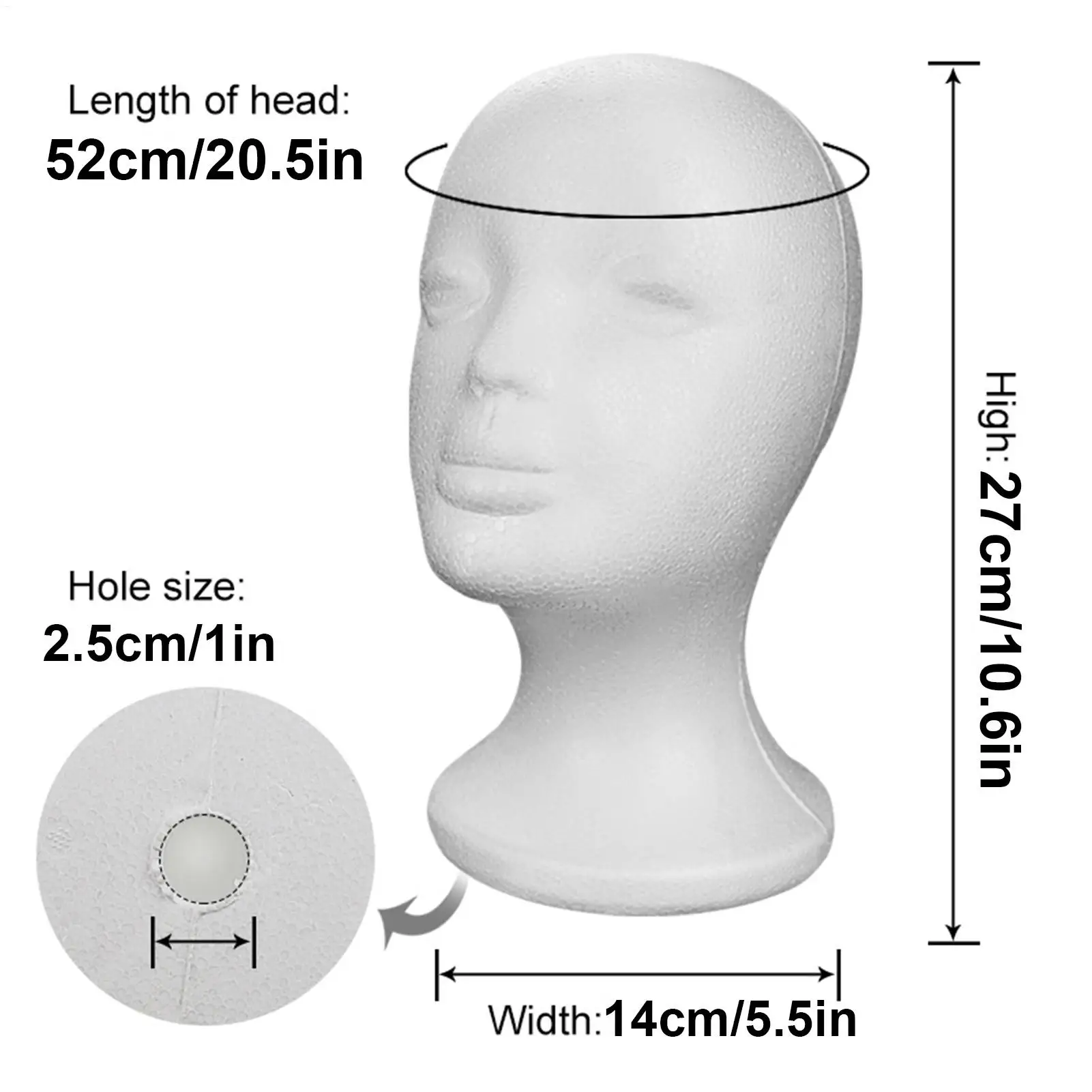 Female Styrofoam Mannequin Manikin Head Model Foam Wig Hair Lightweight Manikin Head Wig Display Stand for Scarves Jewelry Hats