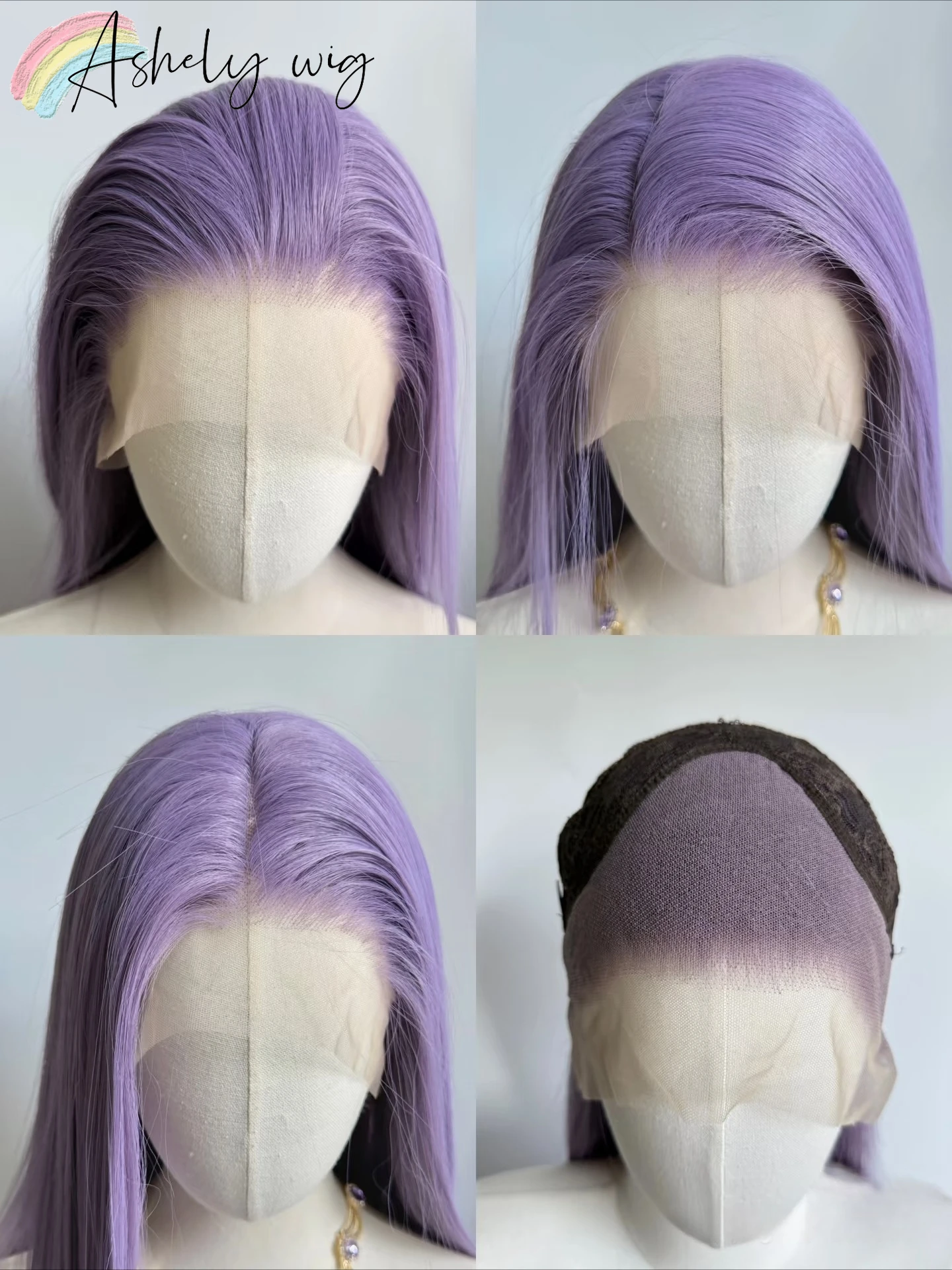 Ashely Light Purple Wig Special Grey-purple Lace Front Wigs 13*4 24inch Long Straight Synthetic Lace Wigs for Cosplay Party