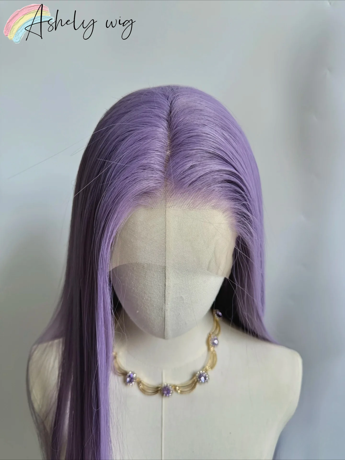 Ashely Light Purple Wig Special Grey-purple Lace Front Wigs 13*4 24inch Long Straight Synthetic Lace Wigs for Cosplay Party