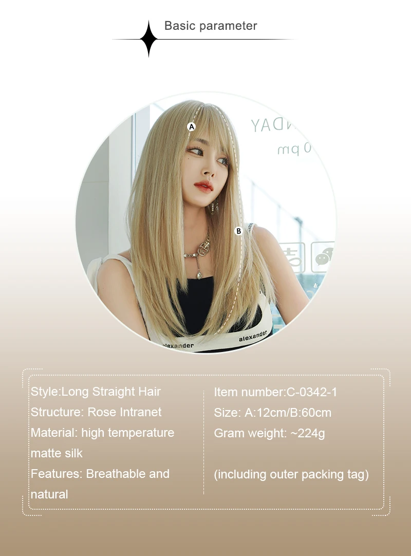 7JHH WIGS Layered Blonde Wig for Women High Density Synthetic Loose Straight Hair Wigs with Neat Bangs Beginner Friendly