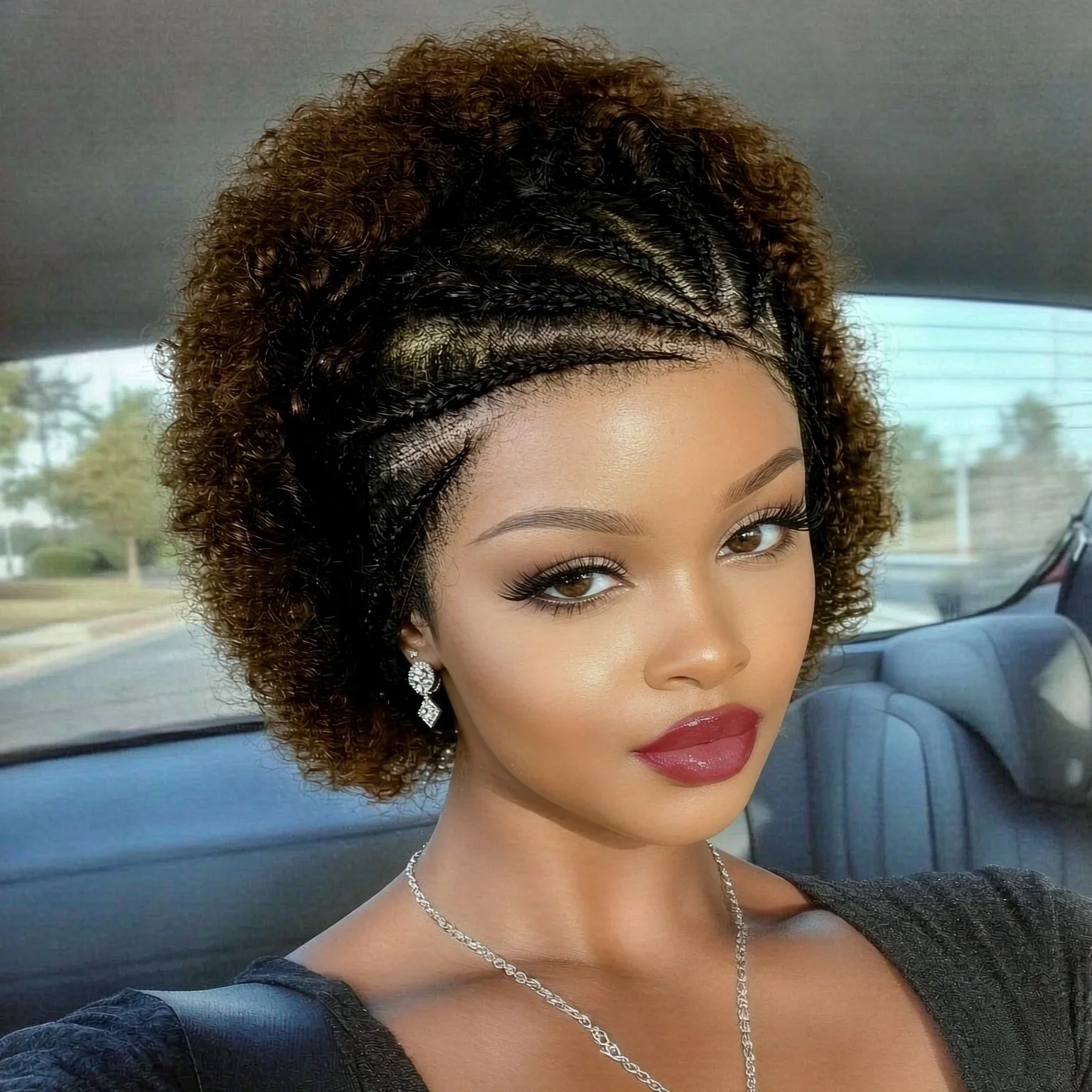 Afro Curly Wigs Colorful Human Hair Wigs with Braids 13×4 Lace Front Wig Remy Human Hair Wig for Women
