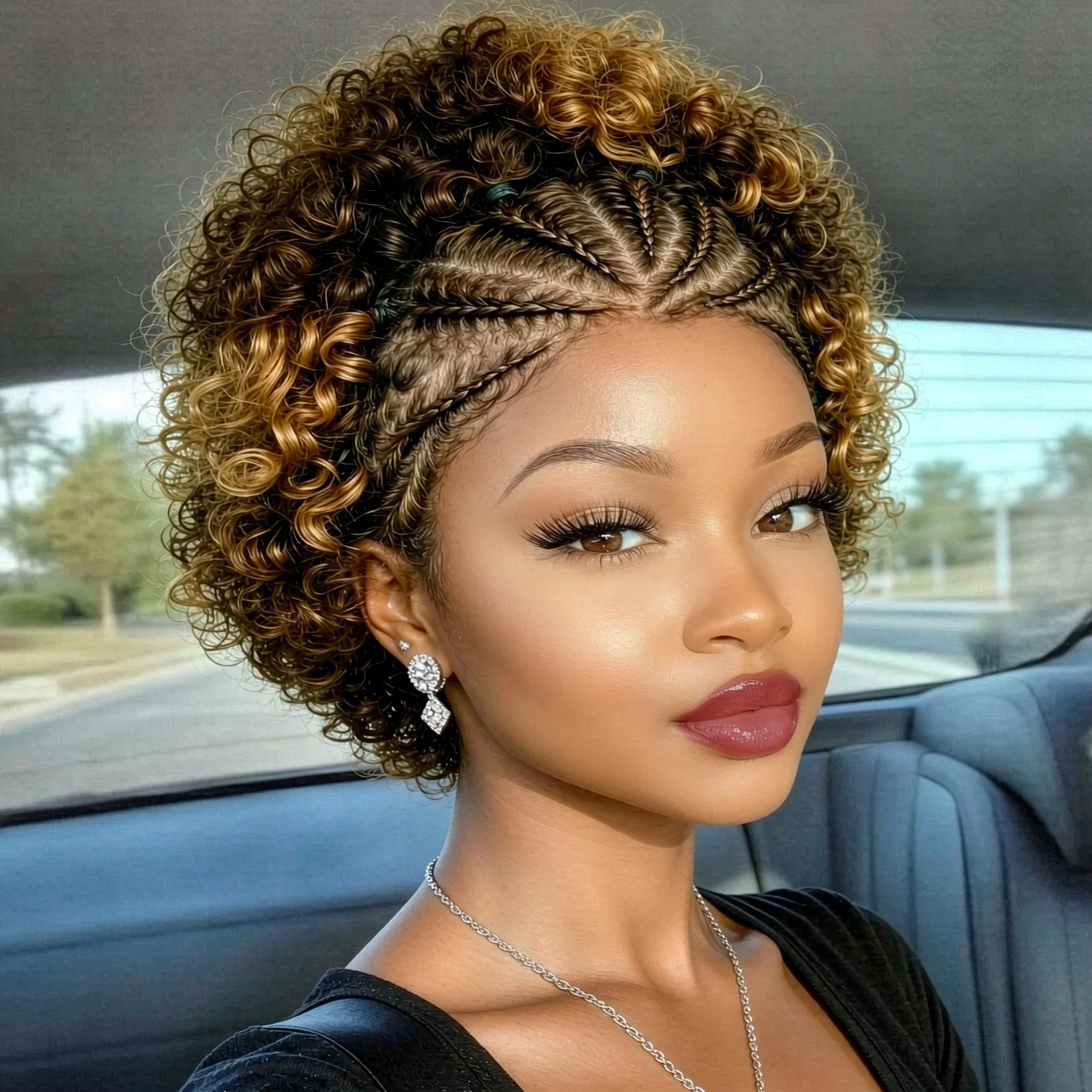 Afro Curly Wigs Colorful Human Hair Wigs with Braids 13×4 Lace Front Wig Remy Human Hair Wig for Women