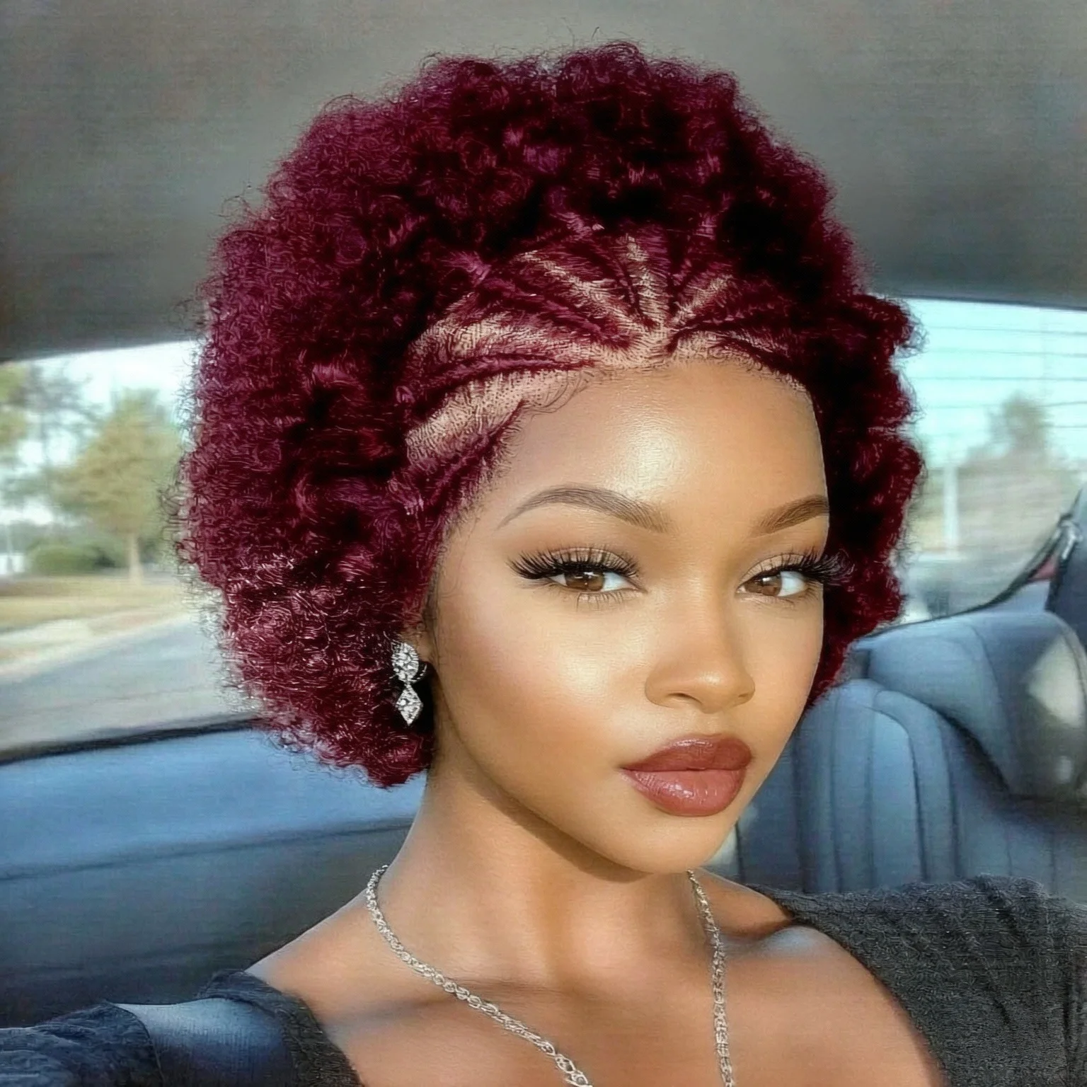 Afro Curly Wigs Colorful Human Hair Wigs with Braids 13×4 Lace Front Wig Remy Human Hair Wig for Women