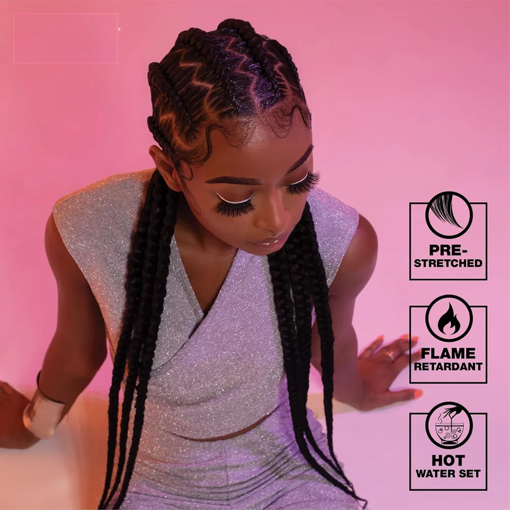 38 inch synthetic braid Soft Yaki Texture Hot Water Setting prestretched braid hair 4x braid for box braid and twists(1 pack, 4)