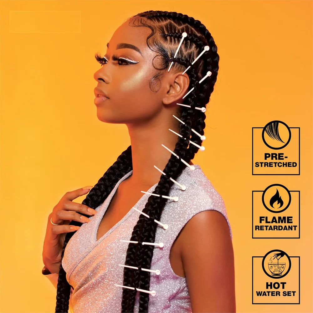38 inch synthetic braid Soft Yaki Texture Hot Water Setting prestretched braid hair 4x braid for box braid and twists(1 pack, 4)