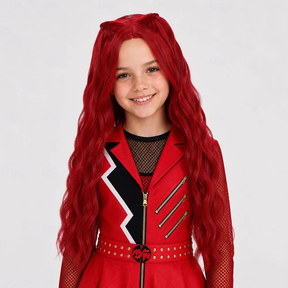 Synthetic Hair Fantasy Villain Heir Rebel Princess Descendants Wicked Wonderland Braided Long Wavy Cosplay Wig for Halloween