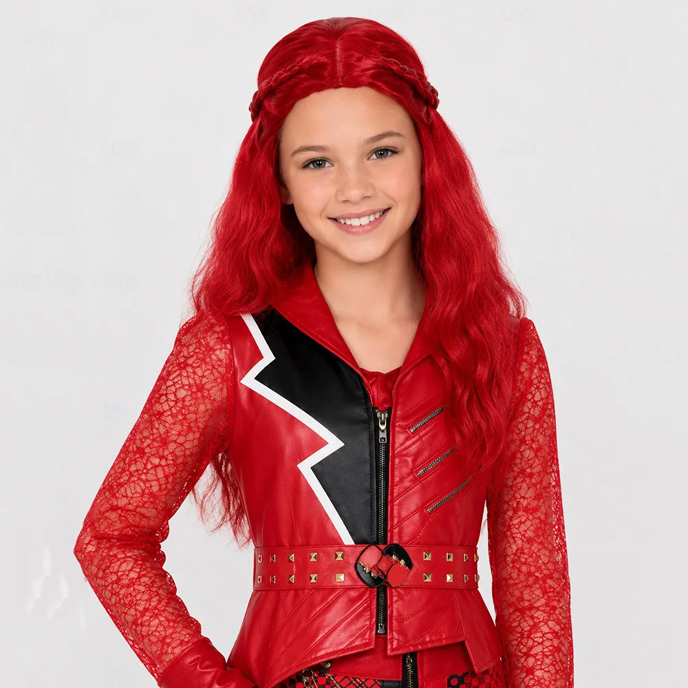 Synthetic Hair Fantasy Villain Heir Rebel Princess Descendants Wicked Wonderland Braided Long Wavy Cosplay Wig for Halloween