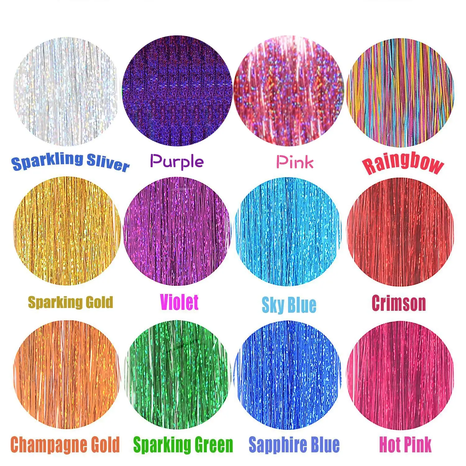 Synthetic Hair Long 120cm 150 Strands Sparkle Hair Tinsel Hair Rainbow Shiny Silk Hair Extensions Dazzles Women Hippie for Braid