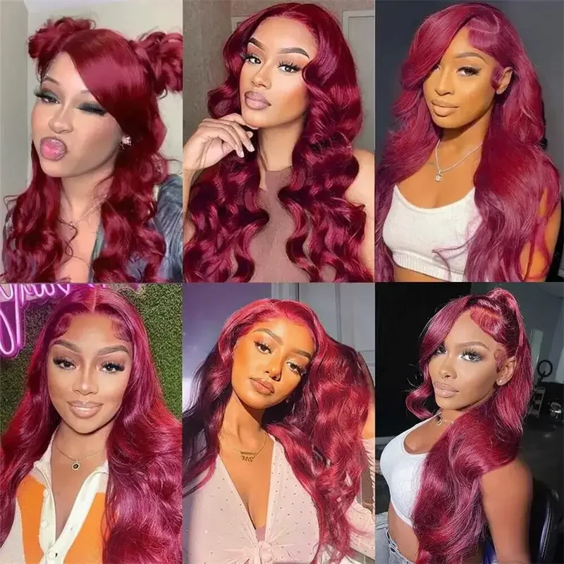 250 Density 99J Burgundy 13x4 Lace Frontal Human Hair Wigs Brazilian Colored 30 Inch Body Wave Lace Front Wigs Human Hair