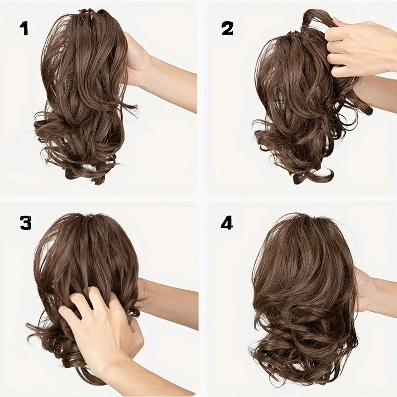Synthetic Short Wavy Curly Ponytail Clip-in Hair Extension Heat Resistant Hair Ponytail Grab Clips for Women Daily Use