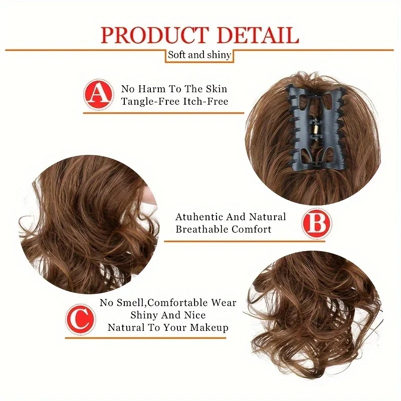 Synthetic Short Wavy Curly Ponytail Clip-in Hair Extension Heat Resistant Hair Ponytail Grab Clips for Women Daily Use