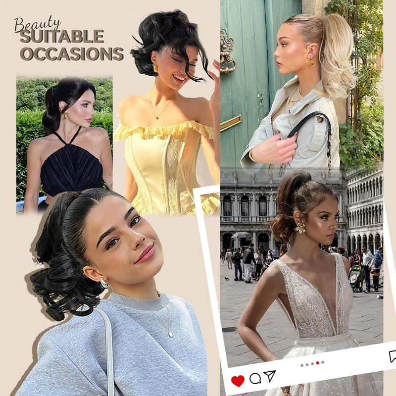 Synthetic Short Wavy Curly Ponytail Clip-in Hair Extension Heat Resistant Hair Ponytail Grab Clips for Women Daily Use