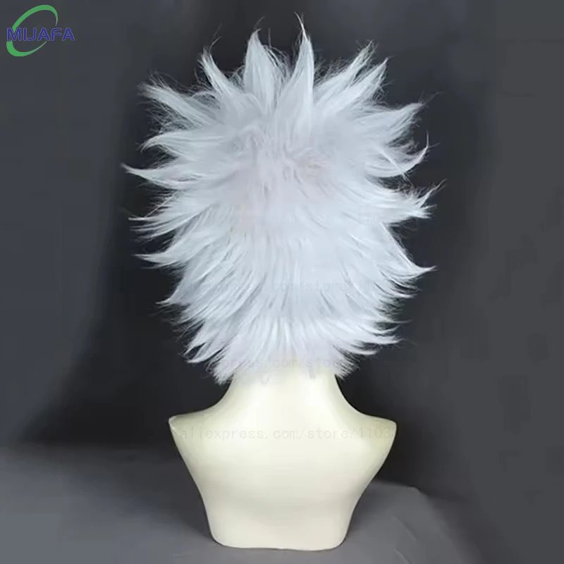 High Quality Anime Hunter Killua Zoldyck Cosplay Wig 30cm Short Silver White Heat Resistant Synthetic Hair Party Wigs + Wig Cap