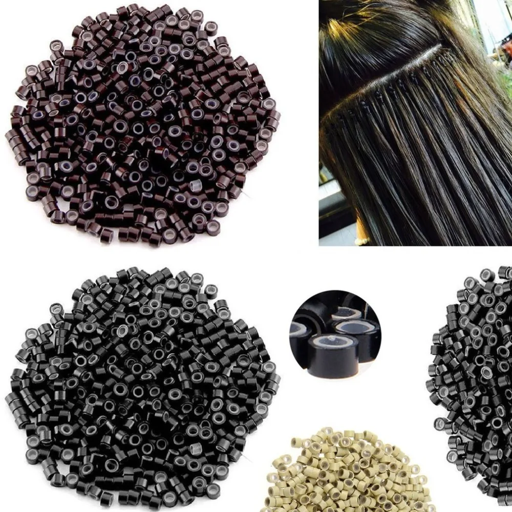 1000Pcs Hair Extentions Micro Rings Links Beads 5mm Silicone Lined Beads for Human Hair Extensions Tool-Multi-colored