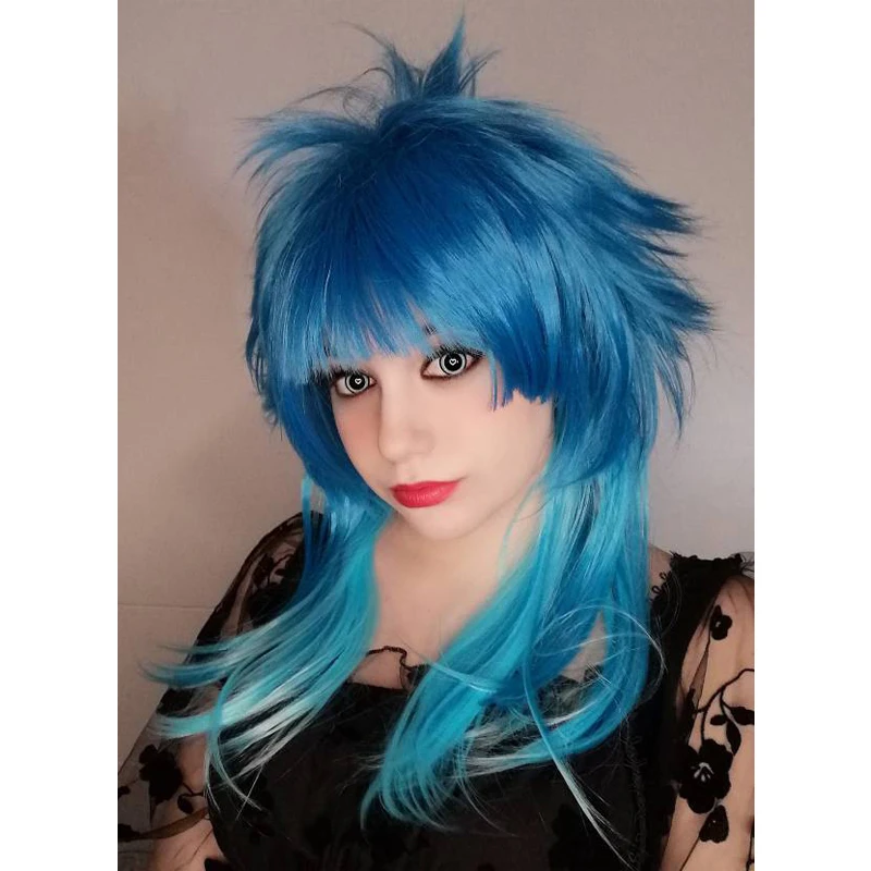 Dramatical Murder DMMD Seragaki Aoba Cosplay Costume Party Wig Two Tone Blue Ombre Synthetic Hair
