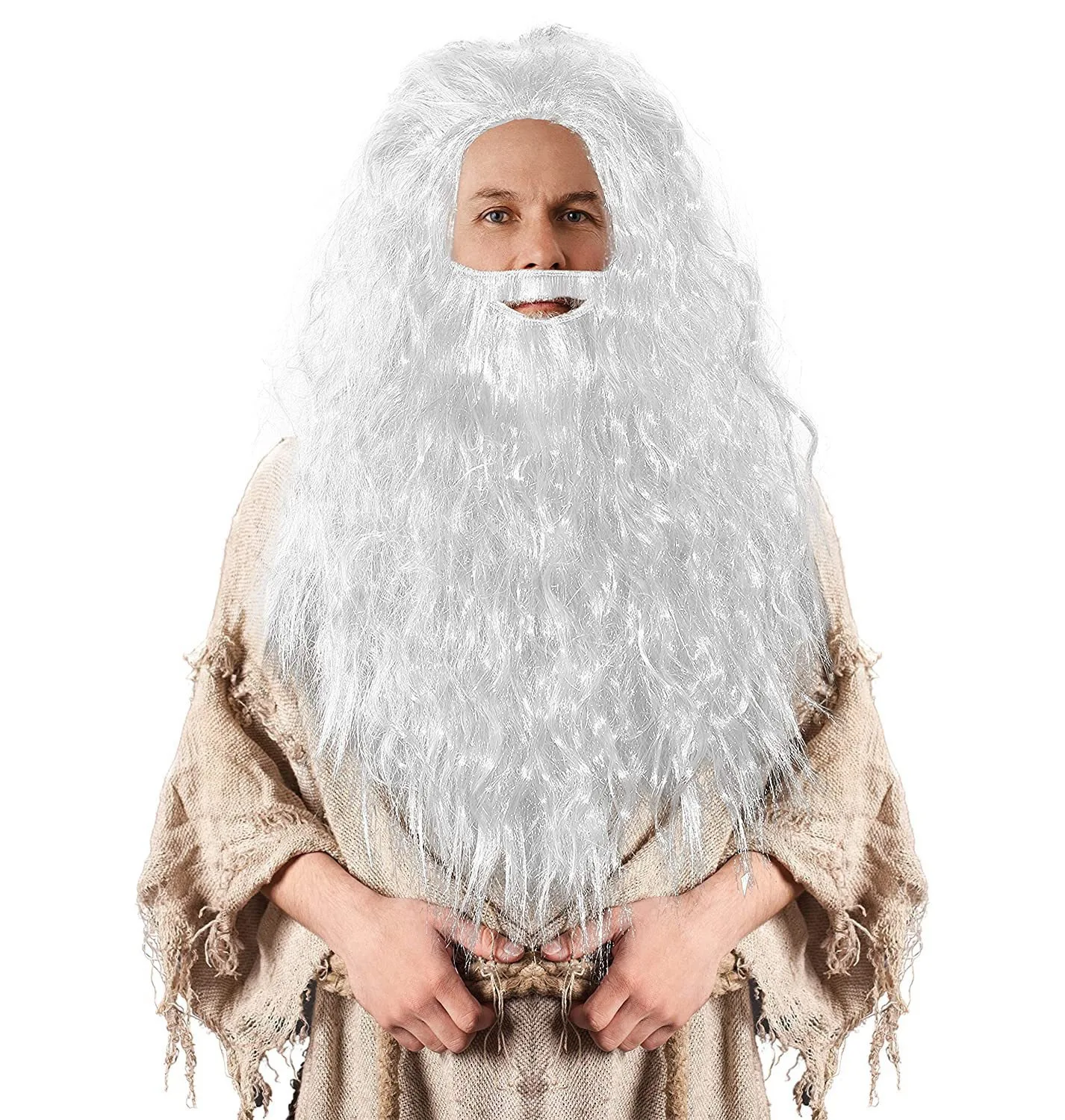 Brown Fluffy Small Roll Synthetic Wig Adult Wizard Cosplay Synthetic Wig with Beard Anime Party Festival Accessory