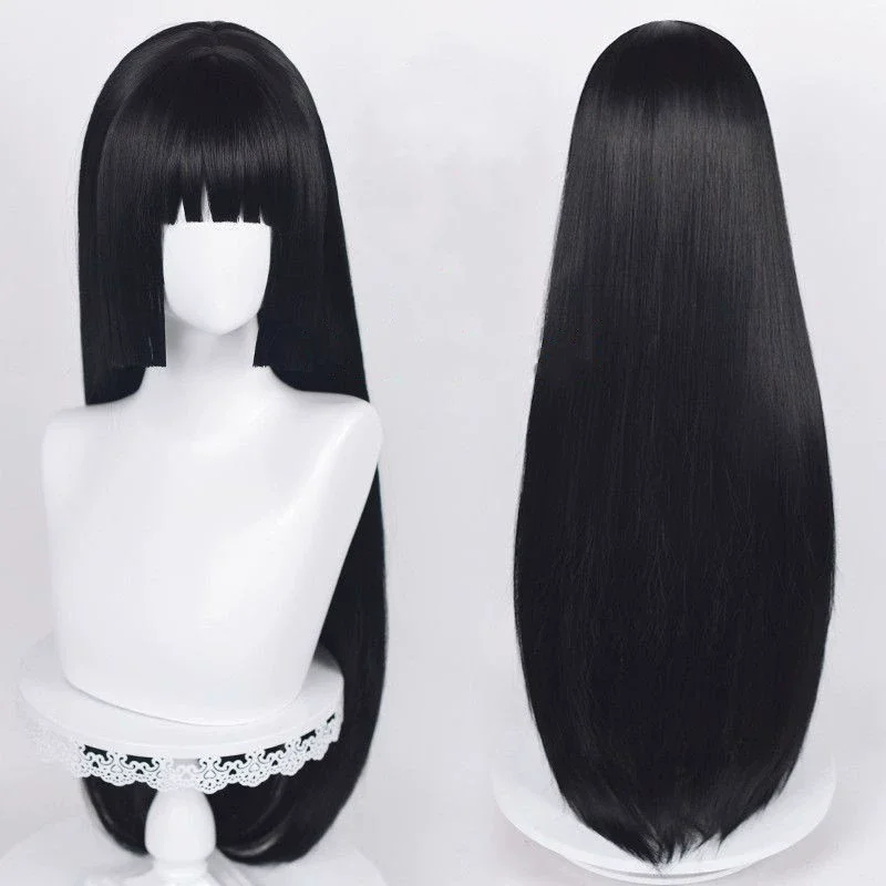 Cartoon Character Cosplay Hair Extensions Synthetic Wigs Natural Breathable Head Cover Black Long Straight Wig Hat for Women