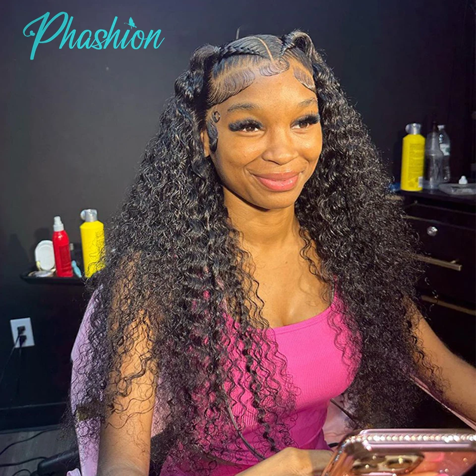 Phashion Kinky Curly Ear To Ear 13x4 Lace Frontal Transparent Swiss 4x4 Closure Pre Plucked Brazilian Remy Human Hair On Sale